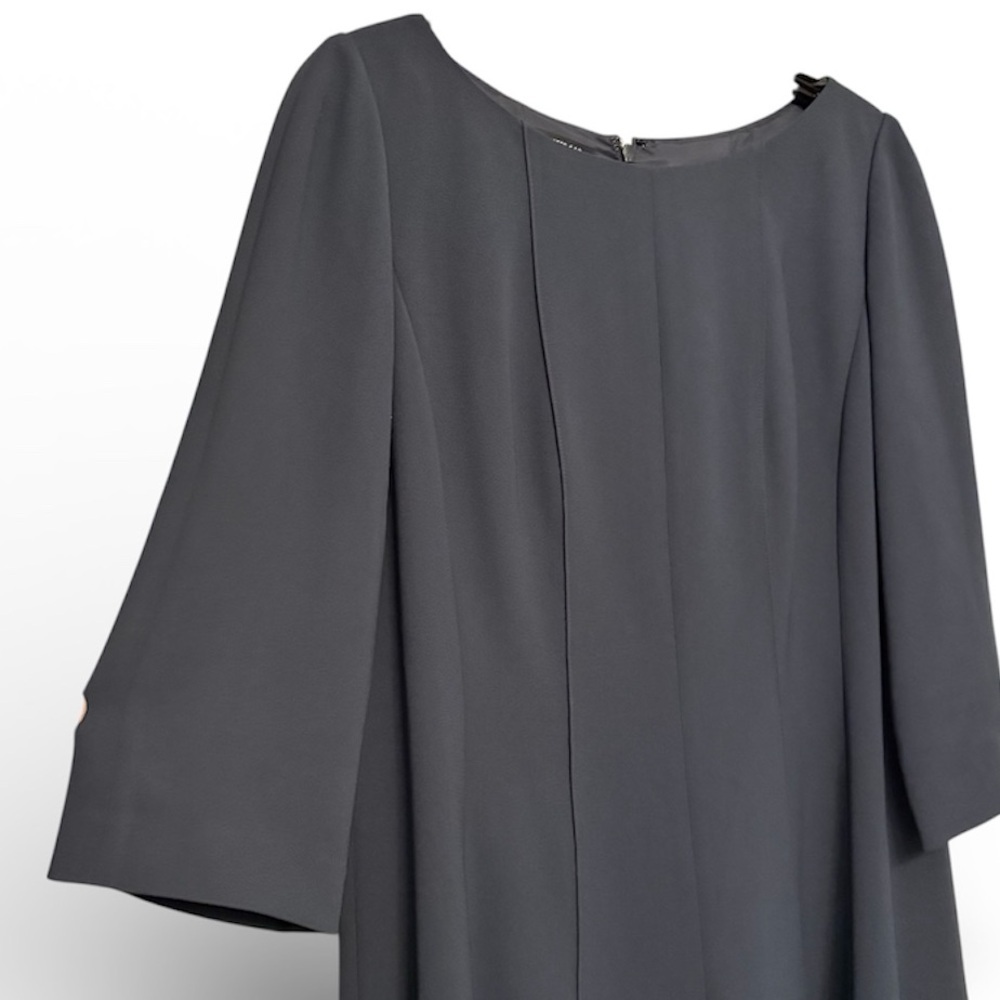 Lafayette 148 New York Gray Crepe Tent Dress 3/4 Sleeve Bateau Neck Size 12 - Picture 3 of 5